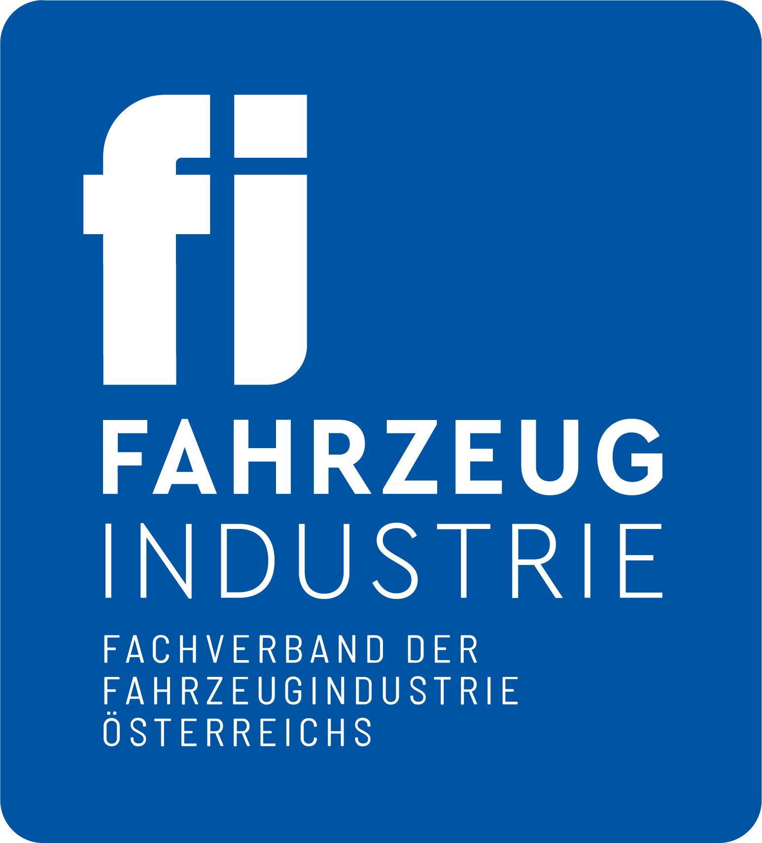 Logo Fachverband der Fahrzeugindustrie Österreich; weiße Schrift auf blauen Hintergrund