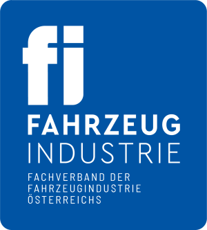 Logo Fachverband der Fahrzeugindustrie Österreich; weiße Schrift auf blauen Hintergrund